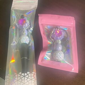 Purple and Silver Keychain and Pen Set